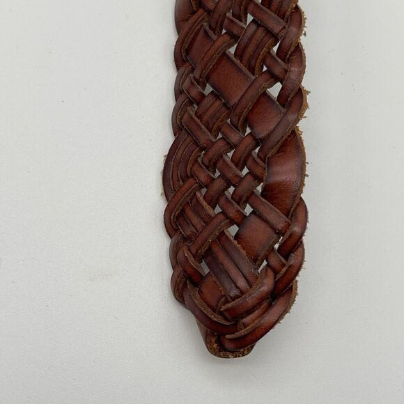 FOSSIL Belt Men’s Large Brown Genuine Leather Braided Waistband Made in China - Picture 8 of 15